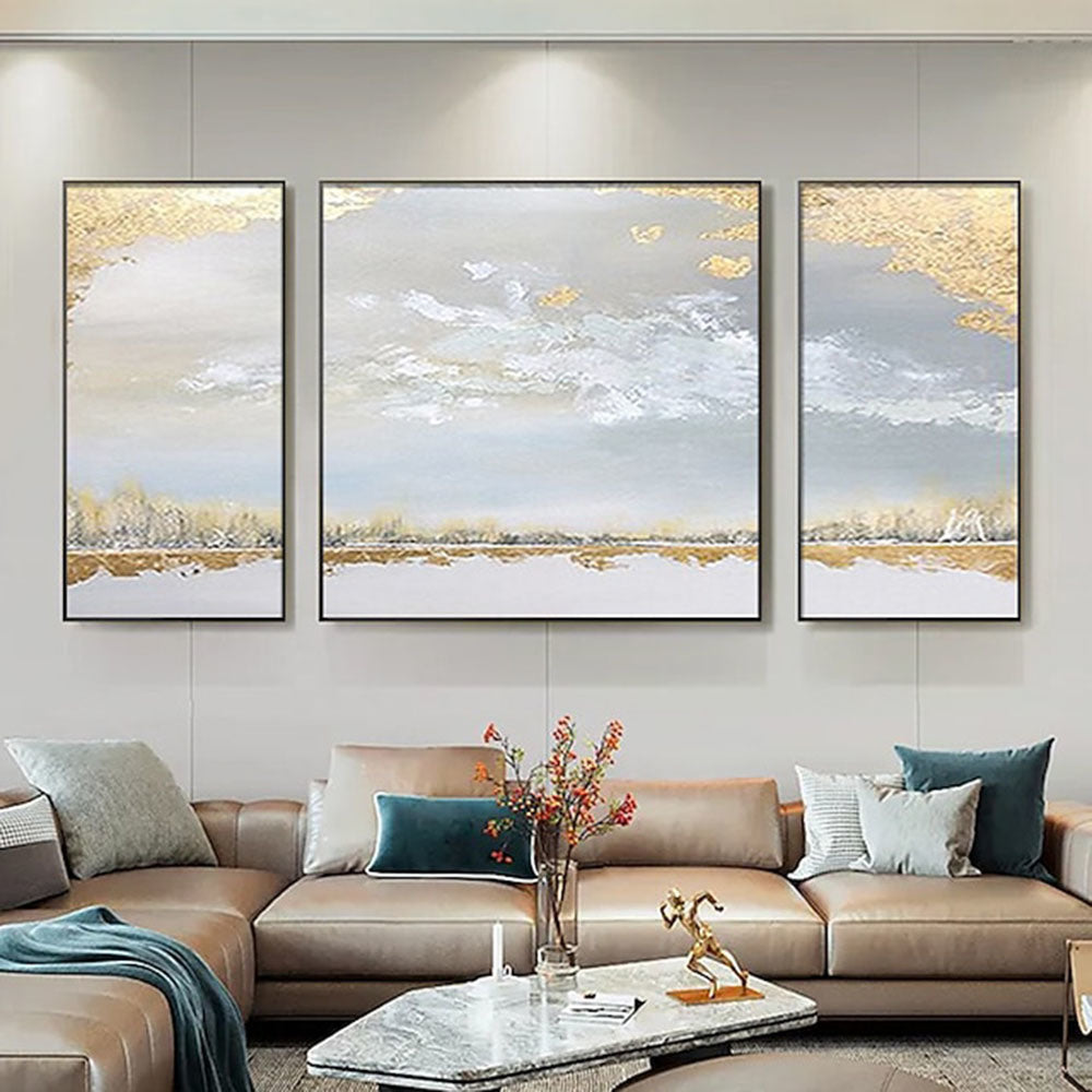 Hand Painted Abstract Gold Foil Art Wall Picture Handmade Golden Sky Landscape Canvas Oil Painting For Living Room Home Decor Living Room hallway bedroom luxurious decorative painting